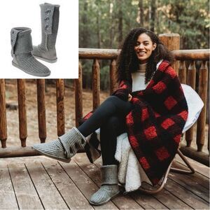 Bearpaw Womens Knit Tall Boots Sheepskin Footbed Fold Down Gray Size 10